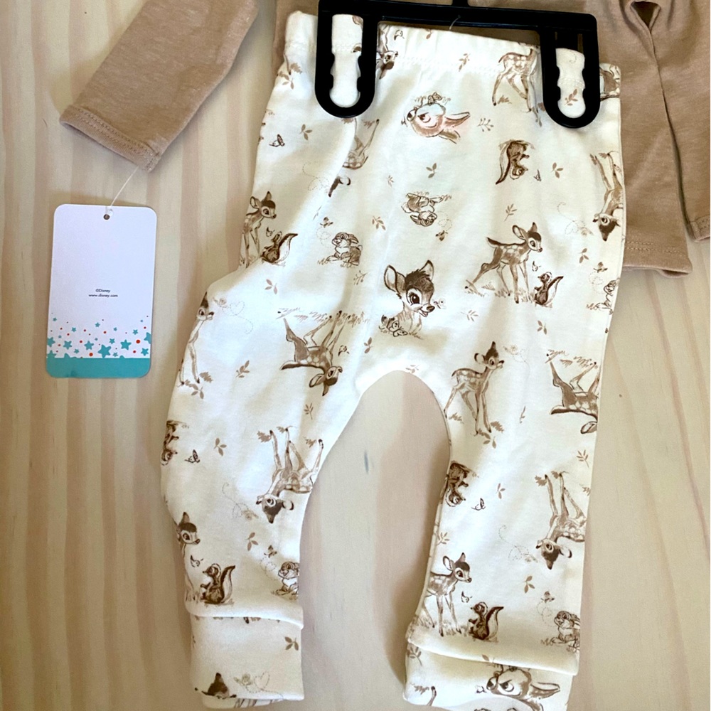 Disney Girls Bambi 3-6mo Beige Neutral Set With Pants Hat and Long Sleeve Shirt - Picture 3 of 3